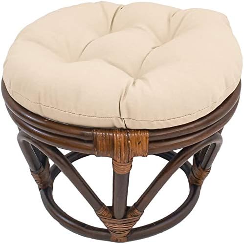 18" Papasan Round Indoor Ottoman Cushion,for Chair Patio Footstool,Footstool Cushion Canvas Chair Cushions-Rice White 18inch