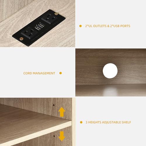 DWVO Corner TV Stand 55/50 Inch TV w/Power Outlet & LED Light, Farmhouse Entertainment Center with Storage, Wood TV Media Console with Storage Cabinets Shelves for Living Room, White Oak