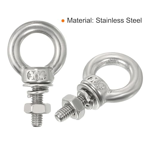 Image of uxcell M3x9 1 /8 inch x7 /20 Stainless Steel Eye Bolts Threaded Screw Eyebolt Shoulder Ring with Nuts Washers for Lifting Hanging, 10 Set