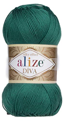 Alize Diva Silk Effect 100% Microfiber Acrylic Sport Yarn 1 Ball skeins 100gr 383yds Color (453 - North Sea)