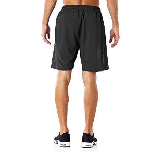 Foto von HMIYA Herren Sport Shorts Schnell Trocknend Kurze Hose mit Reißverschlusstasch (Schwarz,M)