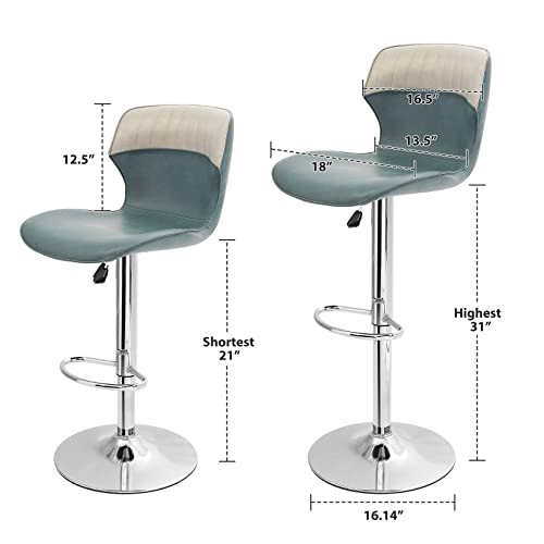 Outfine Adjustable Swivel Bar Stool Pu Leather Height Adjustable Set Of 2 With Footrest, Contrast Color And Split Joint Design, Counter Height Swivel Stool Kitchen Counter Set Of 2 (Blue-Grey) #TOP7