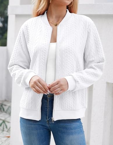 Women's Zip Up Cardigan Sweater Cable Hoodies Long Sleeve Jacket Outfits Crewneck Casual Coat2