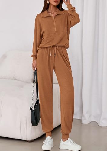 PRETTYGARDEN Women's Fall 2 Piece Lounge Sets Zip Up Sweatshirt Jogger Pants Sweat Track Suits Travel Outfit Winter Clothing