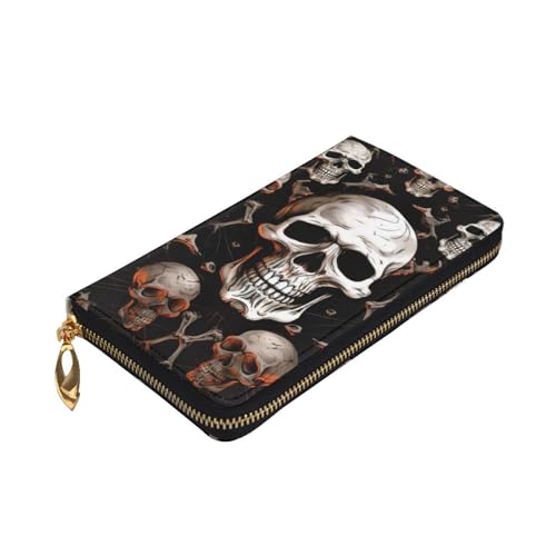 Skull Background Womens Long Wallet Purse,Pu Leather Clutch Bag With Zip Card Holder Case Credit Coin Wallets3
