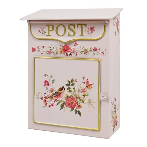 Image of Mailbox Wall Mount Mailboxes for Outside Vintage Mail Boxes for House Outside Metal Drop Box Antique Style Nostalgic Charm Home Decorative, Flower Pattern Pink