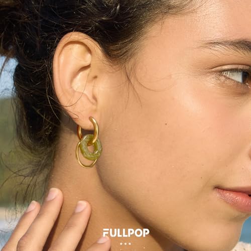Image of Fullpop Vintage Earrings for Women, Chunky 14K Gold Plated Resin Hoop Earrings Lightweight Hollow Drop Earrings Hypoallergenic Earrings for Women Vintage Anthropologie Jewelry Gifts for Women