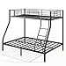 Metal Bunk Bed Twin Over Full Size, Heavy Duty Bunk Bedframe with Safety Guard & Ladder, Space-Saving, No Box Spring Needed, BunkBed Frame for Aldults Dorm Bedroom Guest Room (Black, Twin Over Full)