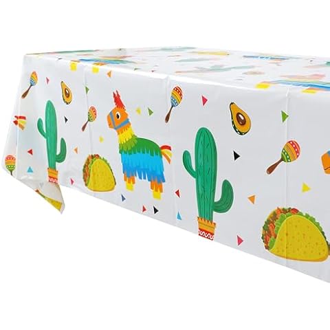 GGDE 1 Pcs Cactus Llama Taco Tablecloth Mexican Fiesta Theme Plastic Table Cover Birthday Baby Shower Party Decor Supplies Cover