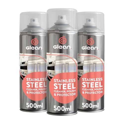 GLEAN Stainless Steel Cleaner & Polish Spray Aerosol | 3x500ml | Shines and Protects | Ideal Steel Cleaner For Fridges, Sinks, Kitchen Appliances | Removes Dirt, Grease and Fingermarks