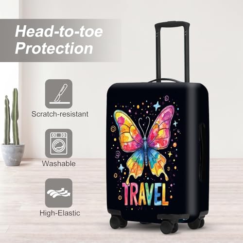 Image of Colorful Butterfly Stars Suitcase Cover, UV Resistant Stretchable Luggage Protector, Travel Gear for Women, Vibrant Vacation Accessories Gifts
