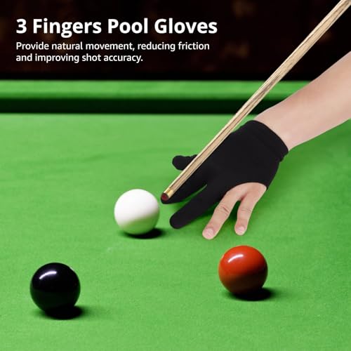 OMISTAR 50 Pcs Billiards Gloves, 3 Fingers Pool Gloves, Left and Right Hand Cue Gloves, Black Breathable Gloves for Men Women, Universal Elastic Sport Gloves
