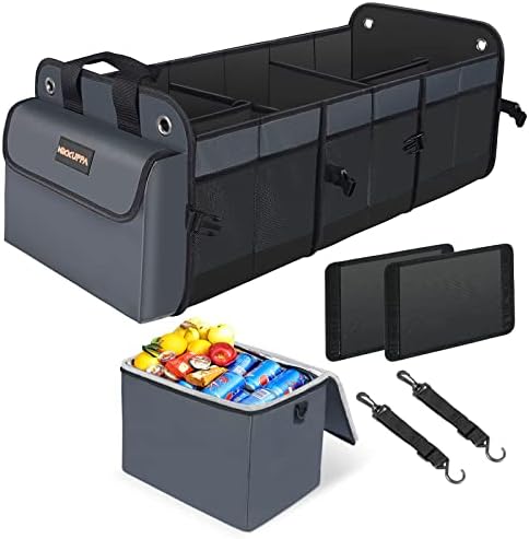 MIKKUPPA Car Trunk Organizer with Cooler Bag, 5 Compartments Trunk Organizer for Car Portable Suv Trunk Organizers and Storage with 2 Adjustable Straps for Auto, Trunk, Outdoor, Miniva (Gray)