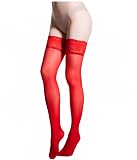 HTRUIYATY 8D Halterlose Strümpfe Damen Sexy nylonstrümpfe mit Spitze für Strumpfhalter Socken-Rot