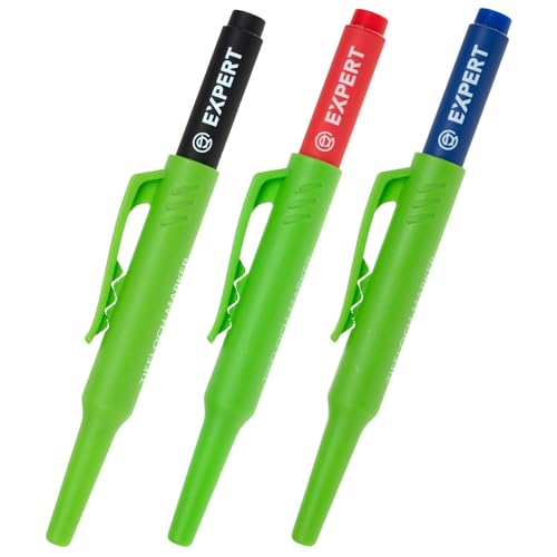 EXPERT Tiefloch-Marker-Set | Profi Marker für Bohrlöcher und schwer zugängliche Stellen | Lange Metallspitze feine Mine schnelltrocknende Tinte | Set mit den Farben Schwarz Rot & Blau