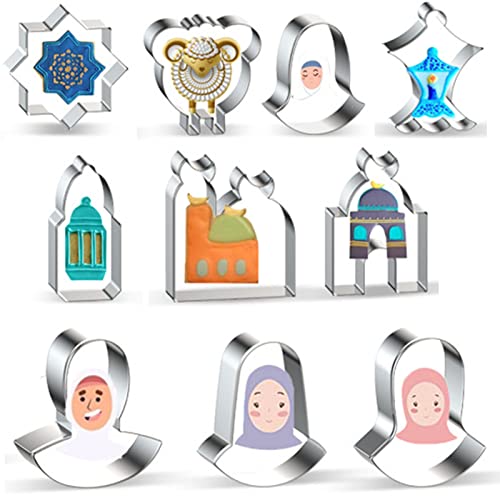 GAOYH Islamic Ramadan Cookie Cutter Set of 10, Eid Mubarak/Islamic Ramadan Cookie Cutters Eid Mubarak Party Decor DIY Fondant Cake Baking Tools