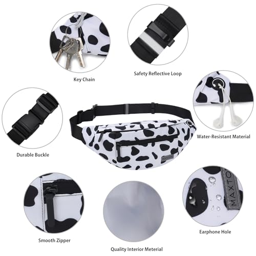 Image of MAXTOP Cow Print Crossbody Bags for Women Cute Fanny Pack with 4-Zipper Pockets for Enjoy Music Concert Hiking Running Cycling Traveling Hands-Free Waist Pack Fits All Phones