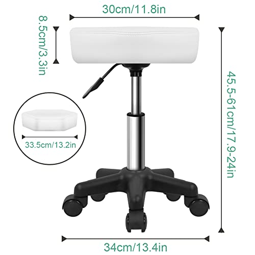 FURWOO Hexagon Rollhocker Höhenverstellbarer Hocker mit Rädern für Spa Salon Massage Weiß