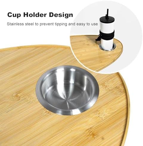 Folding RV Dinette Table with Cup Holder - Adjustable 360° for Pontoon & Camper - Compact Black Outdoor Dining Table