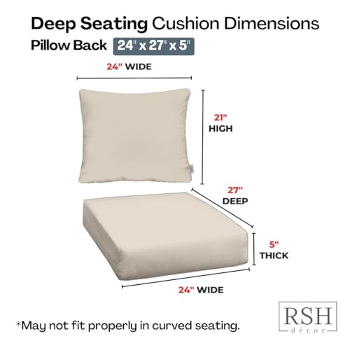 RSH DECOR: Deep Seating Cushion with Pillow Back | 24” x 27” Seat | All-Weather Spun Fabric | Water and Fade-Resistant | Outdoor Chair Cushion Set for Patio Furniture | Gregoire Fresco | Made in USA - Thumbnail 2
