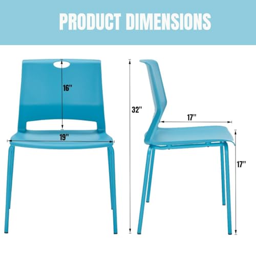 Image of Stackable Chairs Set of 4, Office Waiting Room Chair Plastic Seat, Blue Stacking Chairs with Sturdy Metal Legs, Guest Chair for Conference Rooms, Churches, Living Rooms, Classrooms(Blue).