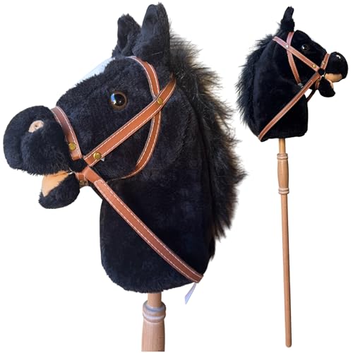 Image of Nature Bound Stick Horse | Horse on a Stick with Sound Effects - Handcrafted Plush Stick Pony for Toddlers & Kids | Handsewn, Sturdy Wooden Handle | Pretend Play Horse Toy (Black)