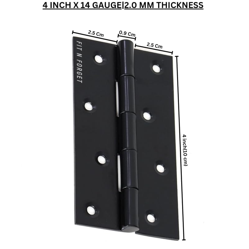 FIT N FORGET Heavy Stainless Steel Black Finish Door Butt Hinges 4 inchx14 Gauge|2.0 mmsoft Movement kabza for Door,Home,Office,Hotel,Main Room(Pack of 12) 2