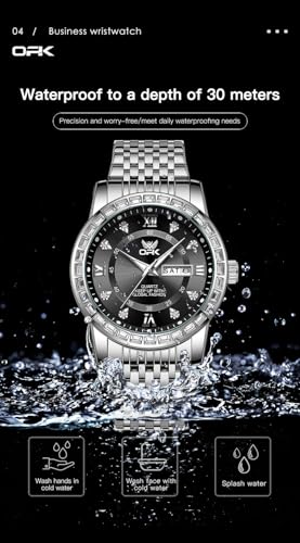 Image of OPK Watches for Men Diamond Roman Analog Mens Watches Waterproof Large Stainless Steel Men Wrist Watch Business Father Gift Watch Blue