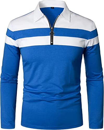 YTD Mens Classic Polo Shirt Long Sleeve Shirts Lightweight Casual Tops Ls-Blue