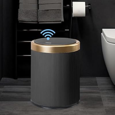 URALFA Automatic Motion Sensor Bathroom Trash Can with Lid, 10.5 Liter / 2.8 Gallon Touchless Trash Bin, Smart Dog Proof Garbage Can, Small Waste Basket for Toilet, Office, Bedroom (Dark Grey)