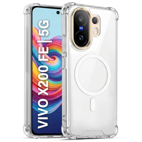 Image of TRUEUPGRADE Back Cover for Vivo X200 Fe 5G Non Mag-Safe Transparent PC + TPU Bumper Case with Magnetic Print Shockproof Protection (Transparent Mag-Safe)