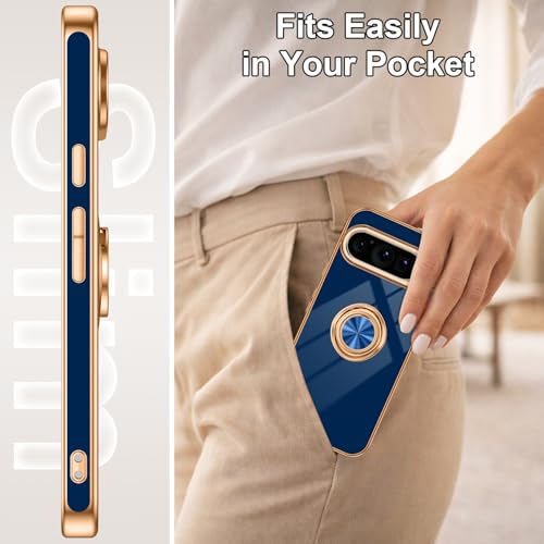 Coque souple Google Pixel 9 Pro XL bleue évitant les rayures avec bague de doigt - 7