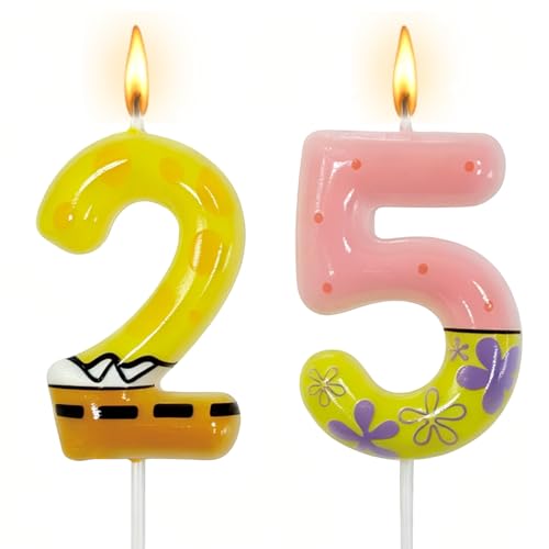 25th Birthday Candle, Colorful Cartoon Number Candle 25 Numeral Birthday Cake Topper Decor for Ocean Theme 25th Party Supplies and Celebration Decorations