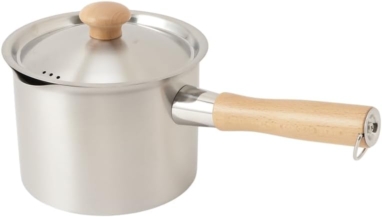 MARUYAMA GIKEN SOEN 創燕 MGJP Deep Stainless Steel Saucepan with Pour Spout 16cm (6.3 inchi), 2.54 Quarts SE-41 Wood Handle 【 MADE IN JAPAN 】