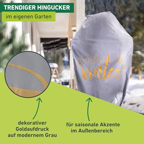 Windhager Winter-Deko-Haube Protect XXL Hello Winter - 1,4 x 2 m - Grau-Blau - 50 g/m² - Winterschutz für Pflanzen - Kälteschutz - Frostschutz - Vlieshaube - Pflanzenabdeckung Winter