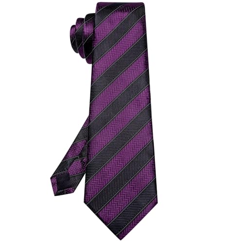 Image of Hi-Tie 63 inches Striped Paisley Extra Long Ties for Men Silk Necktie with Lapel Pin Tie Clip Big and Tall Men Formal Wedding