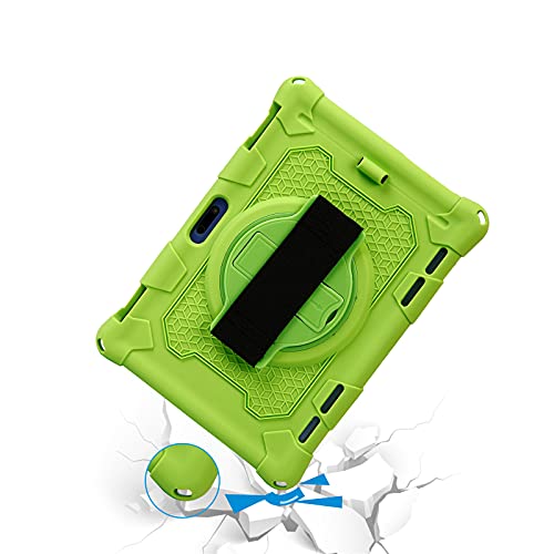 Hminsen Case For Dragon Touch Notepad K10 / Max10 Plus Tablet,Silicone Case For Zonko K105 10.1, Foren-Tek, Meize 10 Inch Tablet With Hand Strap Shoulder Belt Rotatable Stand Cover (Green) #TOP3