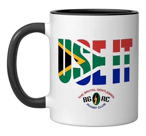 The Brutal Gentlemen Rugby Club USE IT South Africa Ceramic Mug, Black/White