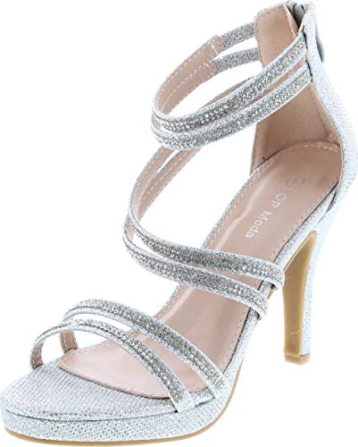 Top Moda Dressy Formal Sandals High Heel Ankle Strap Open Toe Sandals,Silver,7.5 #TOP5