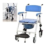 EUNOGO Silla WC Personas Mayores con Ruedas Plegable,4 En 1 Silla De Ruedas-Ducha con Reposabrazos | Reposapiés Plegable Mejor Regalo For Discapacitados- Carga 120kg