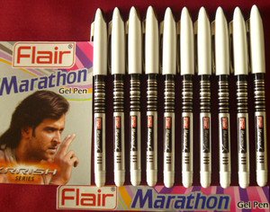 10 Pens Flair Marathon Fine & Long Writing Gel Pen Krrish Series Black Ink