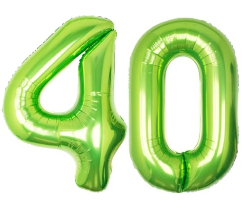 Image of 40 Inch Green Number 40 Balloon Lime Big Large Helium Number 0-9 | Giant Digital 40th Foil Mylar Party Balloon for Birthday Party Anniversary Graduation Decorations