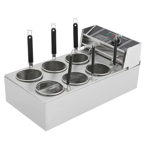 Cuiseur à Nouilles Électrique, Cuiseurs de Pâtes, 6 Paniers Professionnel Inox, Idéal pour Snacks, Épiceries et Cuisines Commerciales, Design avec...