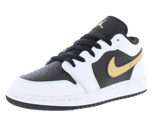 Nike Air Jordan 1 Basso, Bianco/Metallico Oro-nero, 7 Big Kid