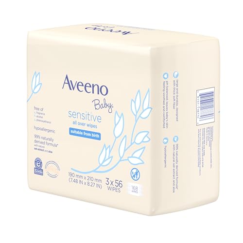 Aveeno Baby Sensitive All Over Wipes with Aloe & Natural Oat Extract for Face, Bottom & Hands, pH-Balanced, Hypoallergenic, Fragrance-, Phthalate-, Alcohol- & Paraben-Free, 3 Pks of 56 ct - Thumbnail 5