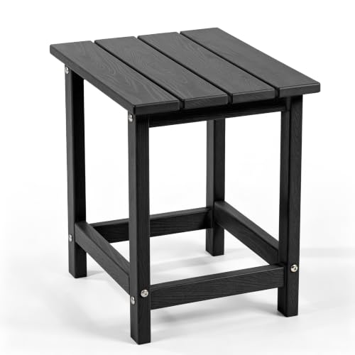 Image of Outdoor Side Table - Rectangular All-Weather HDPE End Table with Wood-Look Finish, Heavy Duty Composite for Patio, Deck & Garden (Black)