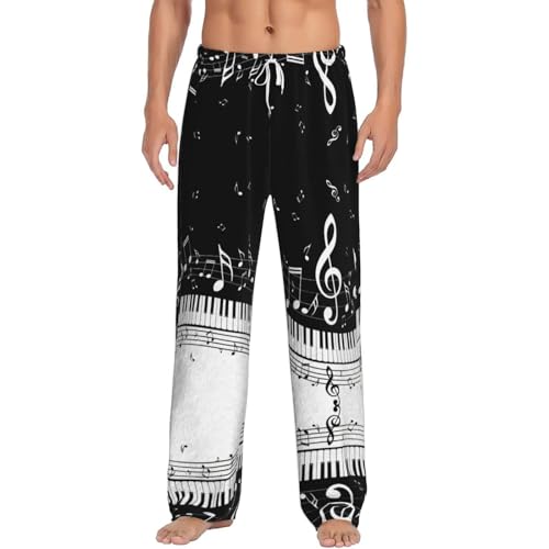Pantalon de pyjama doux imprimé musique doté de grandes poches latérales
