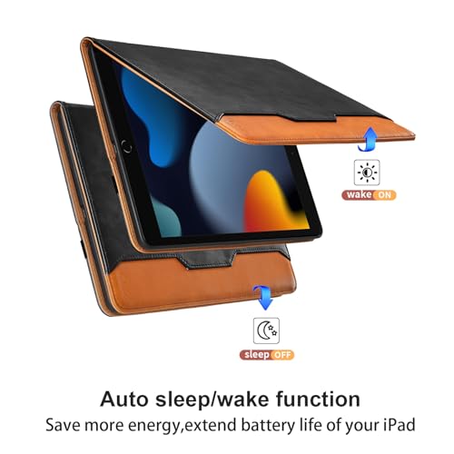Funda para iPad 10.2 evita caídas del Apple Pencil con soporte de cuero ajustable negro 2