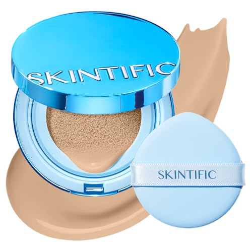 Image of SKINTIFIC Velvet Matte Cushion Foundation Blue #02G Golden Ivory | Full coverage matte finish, one-swipe flawless, oil control, long-lasting pore-blurring pressed powder for oily skin.