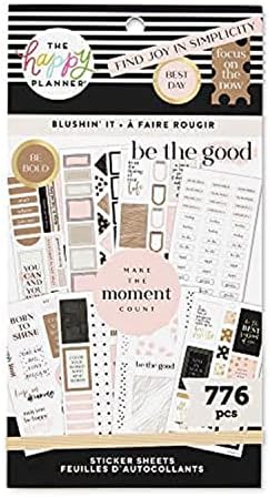 The Happy Planner Sticker Pack for Calendars, Journals and Projects –Multi-Color, Easy Peel – Scrapbook Accessories – Blushin' It Theme – 30 Sheets, 776 Stickers Total